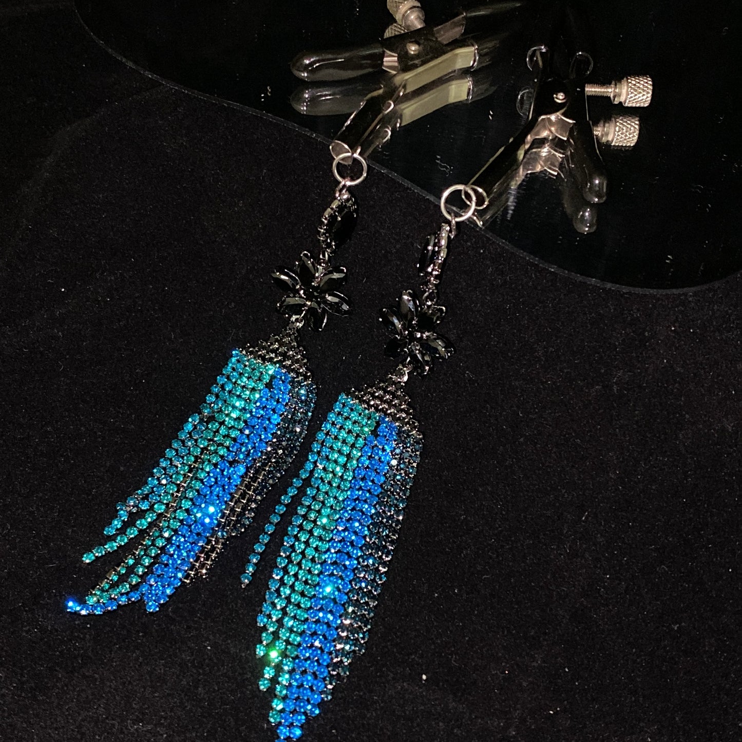 Nipple Clamps with Blue Rhinestone Tassels NPC1016 – Luxury Erotic Accessories for BDSM & Fetish Play