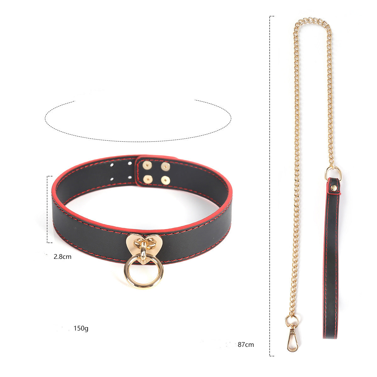Pet Play Collar Choker with Leash BTC002 β Black & Red PU Leather BDSM Accessory for Couples and Cosplay