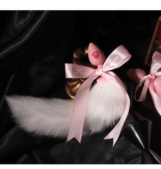 Plugue anal de silicone AP16 com estampa de miado rosa e cauda – fofo, pervertido e pronto para brincar