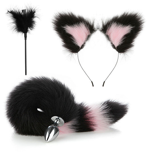 Adult Toy Kinky Play Set with Anal Plug withTail, Tickler