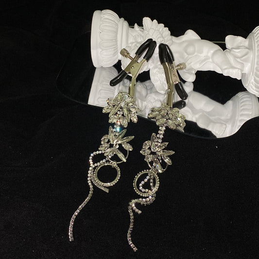 legant Pain & Pleasure – Full Rhinestone Tassel Nipple Clamps for Kinky Play NPC1017