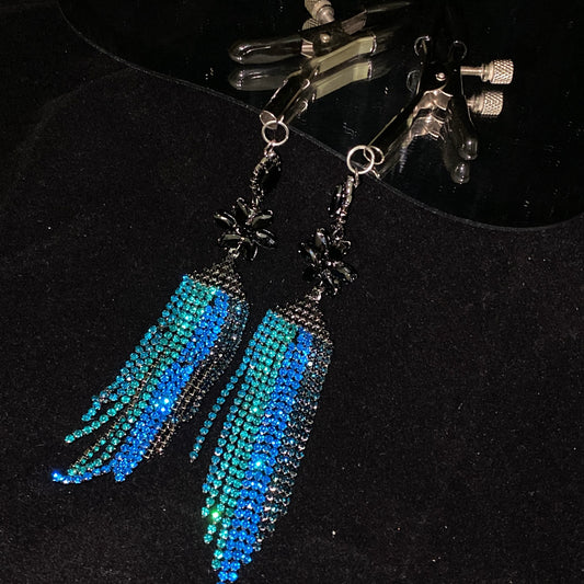 Nipple Clamps with Blue Rhinestone Tassels NPC1016 – Luxury Erotic Accessories for BDSM & Fetish Play