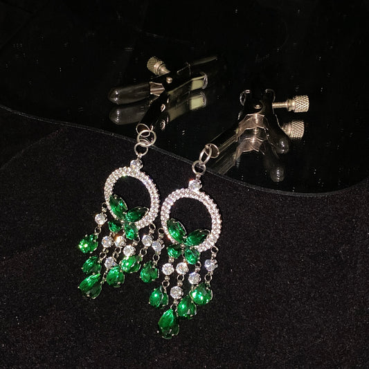 Luxury BDSM Nipple Clamps with Green Gems NPC1014 – Sensual Erotic Accessory