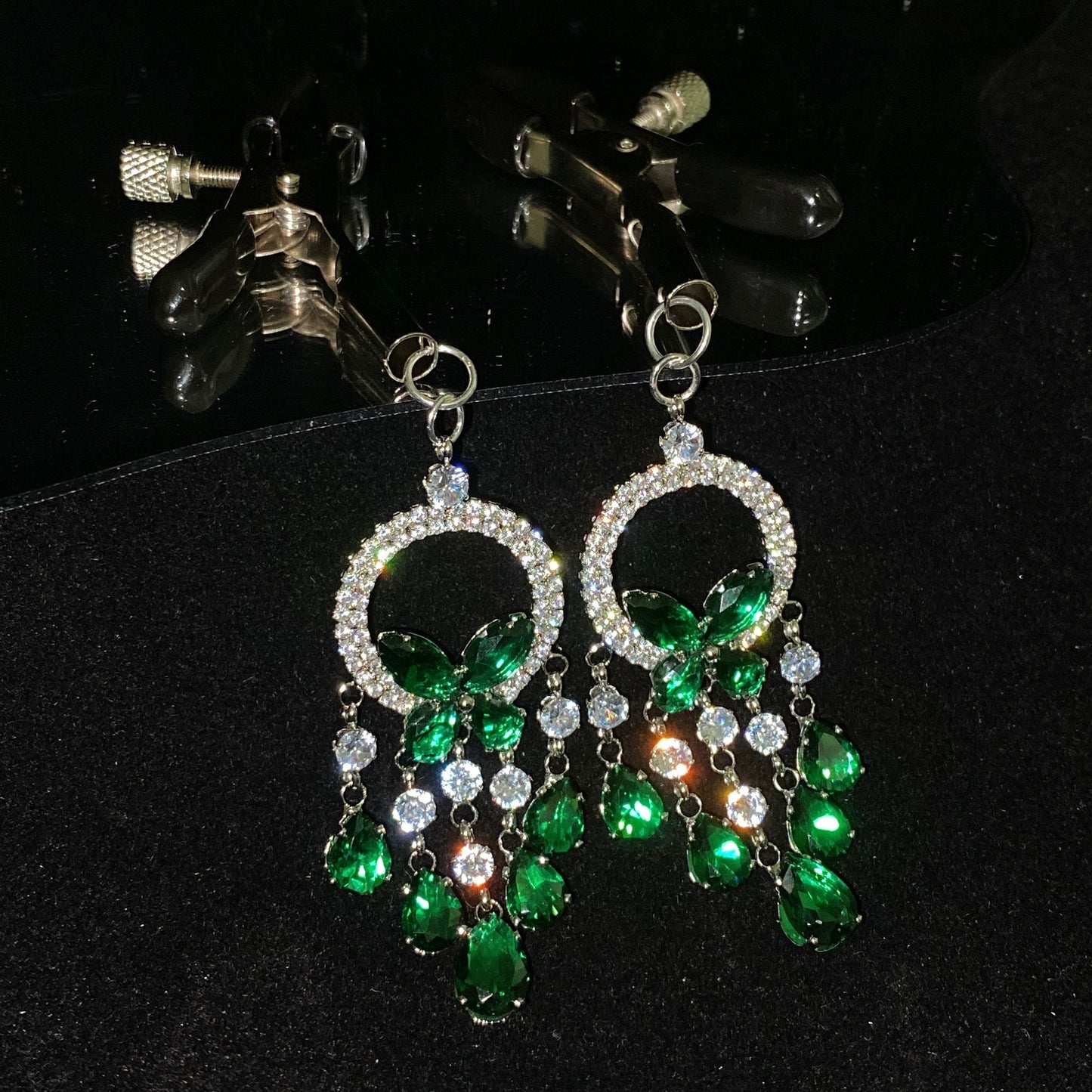 Luxury BDSM Nipple Clamps with Green Gems NPC1014 – Sensual Erotic Accessory