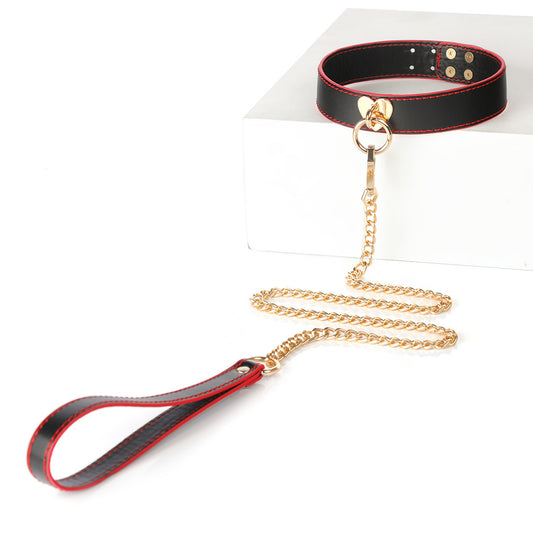 Pet Play Collar Choker with Leash BTC002 – Black & Red PU Leather BDSM Accessory for Couples and Cosplay
