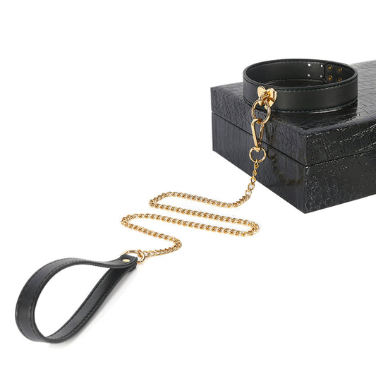 Pet Play Collar Choker with Leash BTC002 – Black & Red PU Leather BDSM Accessory for Couples and Cosplay