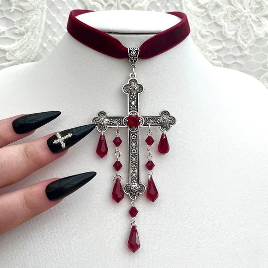 Erotic Choker Collar, Gothic Style Choker Necklace with Cross Pendant