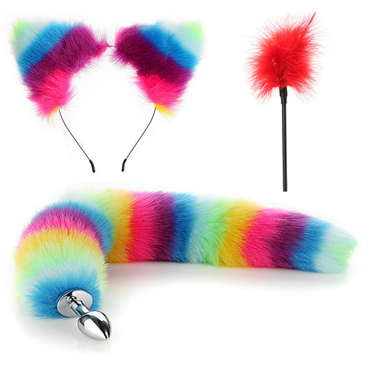 Adult Toy Kinky Play Set with Anal Plug withTail, Tickler